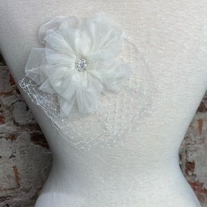 Bridal hair piece flower feather with netting